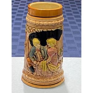 7″ Vintage Japanese Porcelain German Majolica Court Scene Beer Stein